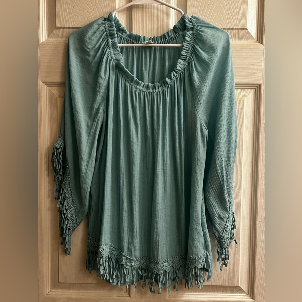 SPENCE~ Teal Women's Top~Fringe Details~S-P - Picture 4 of 9